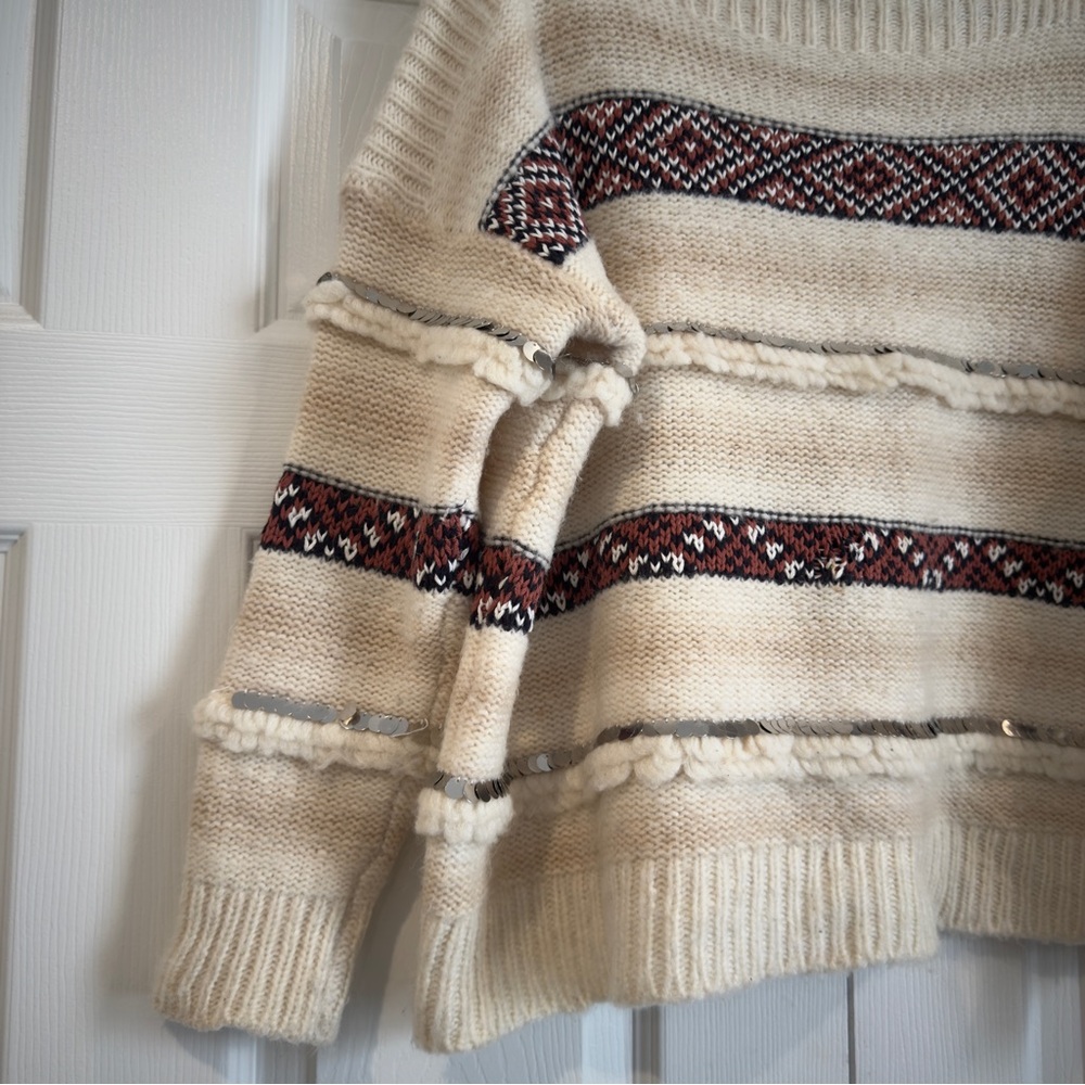 Mes Demoiselles Ejaz Ecru Wool Blend Sweater Cream Boho Designer Women Size S - Picture 5 of 14